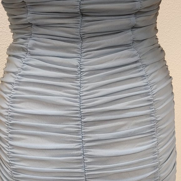 LIGHT BLUE MINI MESH STRAPLESS DRESS BY FASHION NOVA SIZE S - Picture 5 of 9